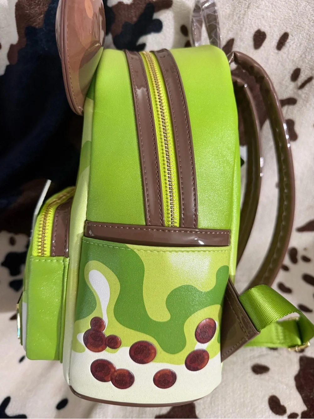 Loungefly Green Mickey Bubble Tea Kids Mini Backpack with Brown Ears